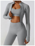New Design Zip Up Top Bra High Waist Butt Lifting Leggings Suit Women Sportswear 3 Piece Sets