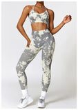 Custom Logo Tie Dye Sports Seamless Bra And Legging Outfit Workout Yoga Fitness Wear Sets For Women