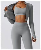 New Design Zip Up Top Bra High Waist Butt Lifting Leggings Suit Women Sportswear 3 Piece Sets