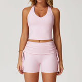 Racer Back High Waisted Folded Waist Band Yoga Leggings for Hot Yoga Yoga Shorts Set