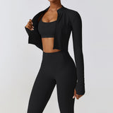 New Design Zip Up Top Bra High Waist Butt Lifting Leggings Suit Women Sportswear 3 Piece Sets
