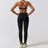 Strap Sports Bra 2PCS Yoga Set Women Scrunch Butt Leggings Gym Workout Clothing Activewear Outfit