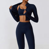 New Design Zip Up Top Bra High Waist Butt Lifting Leggings Suit Women Sportswear 3 Piece Sets
