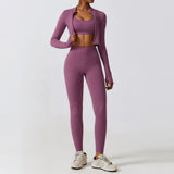 New Design Zip Up Top Bra High Waist Butt Lifting Leggings Suit Women Sportswear 3 Piece Sets