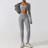 New Design Zip Up Top Bra High Waist Butt Lifting Leggings Suit Women Sportswear 3 Piece Sets