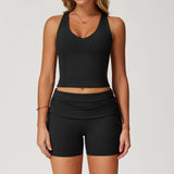 Racer Back High Waisted Folded Waist Band Yoga Leggings for Hot Yoga Yoga Shorts Set