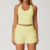 Racer Back High Waisted Folded Waist Band Yoga Leggings for Hot Yoga Yoga Shorts Set