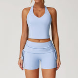 Racer Back High Waisted Folded Waist Band Yoga Leggings for Hot Yoga Yoga Shorts Set