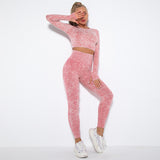 Seamless Tie Dye Workout Long Sleeve Top Scrunch Butt Lift Yoga Pants Set