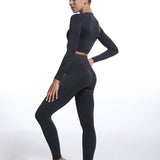 2 Piece Seamless Outfits Long Sleeve Crop Tops Leggings Active Gym Clothes