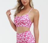 Athletic Leopard Print Leggings and Sports Bra Set Gym Clothes