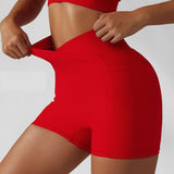 High Waisted Soft Ribbed Tummy Control Workout  Athletic Running Shorts With Pockets