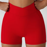 High Waisted Soft Ribbed Tummy Control Workout  Athletic Running Shorts With Pockets