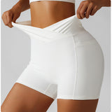 High Waisted Soft Ribbed Tummy Control Workout  Athletic Running Shorts With Pockets