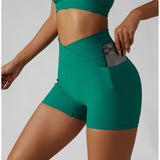 High Waisted Soft Ribbed Tummy Control Workout  Athletic Running Shorts With Pockets