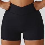 High Waisted Soft Ribbed Tummy Control Workout  Athletic Running Shorts With Pockets