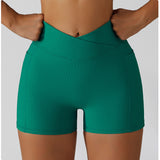 High Waisted Soft Ribbed Tummy Control Workout  Athletic Running Shorts With Pockets