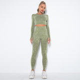 Seamless Tie Dye Workout Long Sleeve Top Scrunch Butt Lift Yoga Pants Set