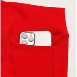High Waisted Soft Ribbed Tummy Control Workout  Athletic Running Shorts With Pockets