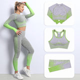 Custom Athletic Women Wear Workout Clothing  3 Piece Seamless Sports Bra High Waist Leggings