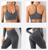 Popular fitness gym sport suit clothing tight leggings stretch seamless acid wash yoga wear set for women