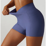 High Waisted Soft Ribbed Tummy Control Workout  Athletic Running Shorts With Pockets