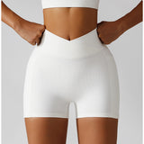 High Waisted Soft Ribbed Tummy Control Workout  Athletic Running Shorts With Pockets