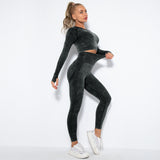 Seamless Tie Dye Workout Long Sleeve Top Scrunch Butt Lift Yoga Pants Set