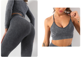 Popular fitness gym sport suit clothing tight leggings stretch seamless acid wash yoga wear set for women
