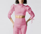 2 Piece High Waist Yoga Leggings Outfit with Sports Zip Tops for Home GYM