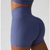 High Waisted Soft Ribbed Tummy Control Workout  Athletic Running Shorts With Pockets