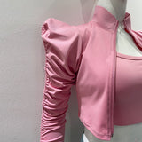 2 Piece High Waist Yoga Leggings Outfit with Sports Zip Tops for Home GYM