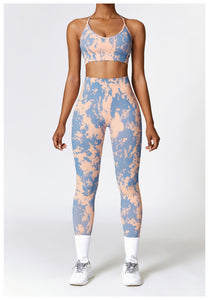 Custom Logo Tie Dye Sports Seamless Bra And Legging Outfit Workout Yoga Fitness Wear Sets For Women