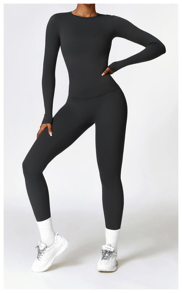 Loq MOQ Fashion Gym wear Fitness Long Sleeve Top Leggings Clothing Yoga Set