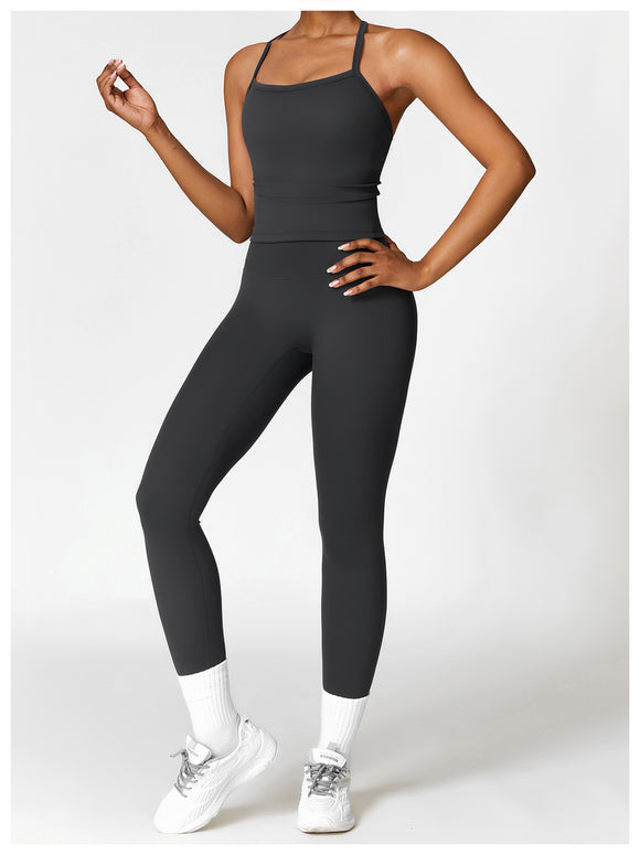 Brushed Soft Tank Top Sportswear High Waisted Leggings Workout Set for Women