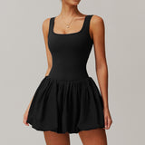 Nude Fake Sports Dresses Anti-exposure Outdoor Running Fitness Tennis Dress