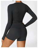 Wholesale 2 Pcs Sport Luxury Fall Gym Fitness Set Long Sleeve And Yoga Shorts Set