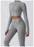 New Design Zip Up Top Bra High Waist Butt Lifting Leggings Suit Women Sportswear 3 Piece Sets