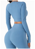 Wholesale Naked Feeling Long Sleeve Yoga Top Breathable Fitness Shorts Gym Fitness Set