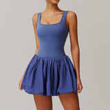 Nude Fake Sports Dresses Anti-exposure Outdoor Running Fitness Tennis Dress
