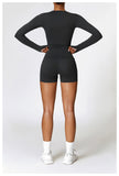 Wholesale 2 Pcs Sport Luxury Fall Gym Fitness Set Long Sleeve And Yoga Shorts Set