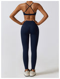 Strap Sports Bra 2PCS Yoga Set Women Scrunch Butt Leggings Gym Workout Clothing Activewear Outfit