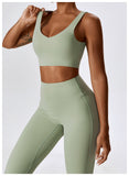 OEM High Stretchy Sports Bra Tummy Control Leggings Fitness Yoga Wide Flare Pants Set