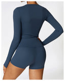 Wholesale 2 Pcs Sport Luxury Fall Gym Fitness Set Long Sleeve And Yoga Shorts Set