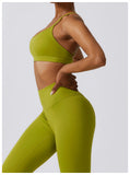 Strap Sports Bra 2PCS Yoga Set Women Scrunch Butt Leggings Gym Workout Clothing Activewear Outfit