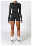 Wholesale 2 Pcs Sport Luxury Fall Gym Fitness Set Long Sleeve And Yoga Shorts Set