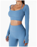 Wholesale Naked Feeling Long Sleeve Yoga Top Breathable Fitness Shorts Gym Fitness Set
