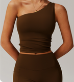 2025 New Design Fashion One Shoulder Cloud Sense Crop Tops