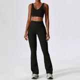 OEM High Stretchy Sports Bra Tummy Control Leggings Fitness Yoga Wide Flare Pants Set