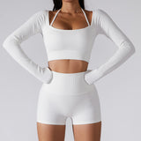 Wholesale Naked Feeling Long Sleeve Yoga Top Breathable Fitness Shorts Gym Fitness Set